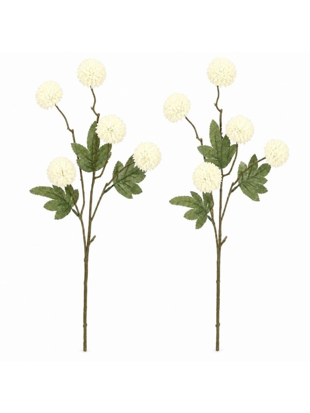 Cream White Pom Pom Chrysanthemum Stems Set of 2 Artificial Silk 20 Inch